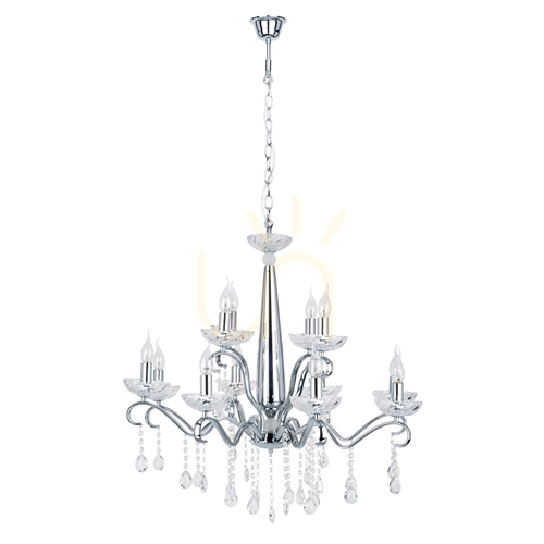 Prüfen Kronleuchter „Alessa“, 12xE14, Max. 40 W, verchromtes Metall/klares Kristallglas, Ø 83 cm