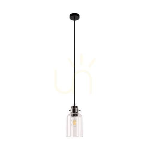 Prüfen Hängeleuchte „Alessandro“, 1xE27, Max. 60 W, Buchen- und Nussbaumholz / schwarzes Metall / schwarzes PVC-Kabel / klarer Glasschirm, Ø 10 cm