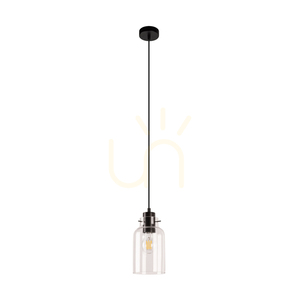 Hängeleuchte „Alessandro“, 1xE27, Max. 60 W, Buchen- und Nussbaumholz / schwarzes Metall / schwarzes PVC-Kabel / klarer Glasschirm, Ø 10 cm small 0