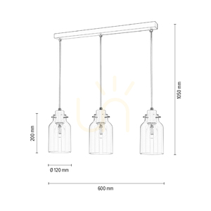 Alessandro Pendelleuchte, 3xE27, 60 W, weißes Metall / transparentes PVC-Kabel / transparenter Glasschirm, 60 cm small 2
