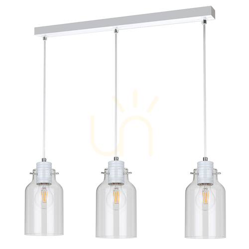 Prüfen Alessandro Pendelleuchte, 3xE27, 60 W, weißes Metall / transparentes PVC-Kabel / transparenter Glasschirm, 60 cm