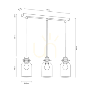 Hängeleuchte „Alessandro“, 3xE27, Max. 60 W, Buche und Nussbaum / schwarzes Metall / schwarzes PVC-Kabel / klarer Glasschirm, 52 cm small 2