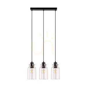 Hängeleuchte „Alessandro“, 3xE27, Max. 60 W, Buche und Nussbaum / schwarzes Metall / schwarzes PVC-Kabel / klarer Glasschirm, 52 cm small 0