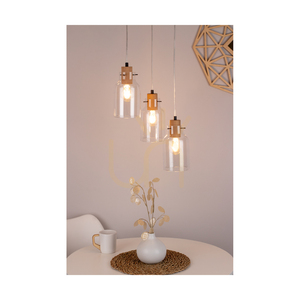 Hängeleuchte „Alessandro“, 3xE27, Max. 60 W, geölte Eiche/schwarzes Metall/transparentes PVC-Kabel/transparenter Glasschirm, Ø 30 cm small 2