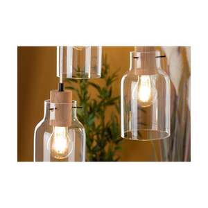 Hängeleuchte „Alessandro“, 3xE27, Max. 60 W, geölte Eiche/schwarzes Metall/transparentes PVC-Kabel/transparenter Glasschirm, Ø 30 cm small 3