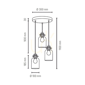 Hängeleuchte „Alessandro“, 3xE27, Max. 60 W, geölte Eiche/schwarzes Metall/transparentes PVC-Kabel/transparenter Glasschirm, Ø 30 cm small 4