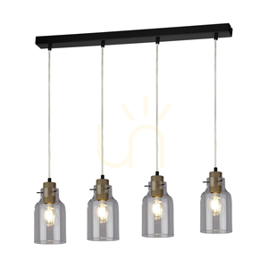 Hängeleuchte „Alessandro“, 4xE27, Max. 60 W, geölte Eiche/schwarzes Metall/transparentes PVC-Kabel/transparenter Glasschirm, 75 cm small 1