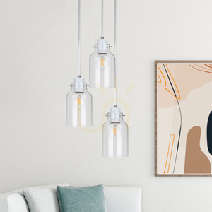 Hängeleuchte „Alessandro“, 3xE27, Max. 60 W, Weißmetall / transparentes PVC-Kabel / transparenter Glasschirm, Ø 22 cm small 1