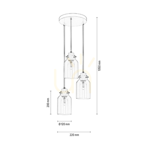 Hängeleuchte „Alessandro“, 3xE27, Max. 60 W, Weißmetall / transparentes PVC-Kabel / transparenter Glasschirm, Ø 22 cm small 2
