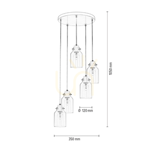 Hängeleuchte „Alessandro“, 5xE27, Max. 60 W, Weißmetall / transparentes PVC-Kabel / transparenter Glasschirm, Ø 35 cm small 2