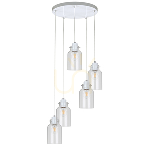 Hängeleuchte „Alessandro“, 5xE27, Max. 60 W, Weißmetall / transparentes PVC-Kabel / transparenter Glasschirm, Ø 35 cm small 0