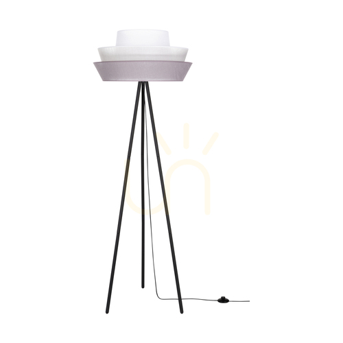 Prüfen Amar Stehlampe, 1xE27, Max. 40 W, schwarzes Metall / schwarzes PVC-Kabel / lampenschirm in Graphitgrau-Weiß, Ø 55 cm