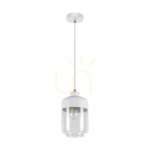 Prüfen Amaretto Pendelleuchte, 1xE27, Max. 60 W, weißes Metall / transparentes PVC-Kabel / weiß-transparenter Glasschirm, Ø 17 cm