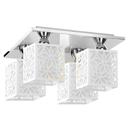 Prüfen Anika Deckenleuchte, 4xE27, 60 W, Metall in Chrom/weißer Kunststoffschirm, 33 cm