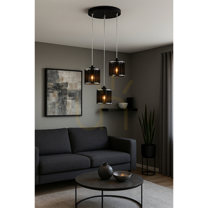 Anina Pendelleuchte, 3xE14, Max. 25 W, schwarzes Metall/transparentes PVC/schwarz-verchromter Lampenschirm, Ø 35 cm small 1