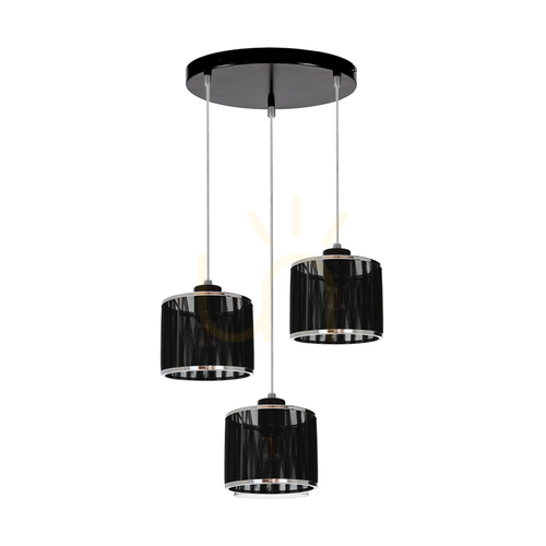 Prüfen Anina Pendelleuchte, 3xE14, Max. 25 W, schwarzes Metall/transparentes PVC/schwarz-verchromter Lampenschirm, Ø 35 cm