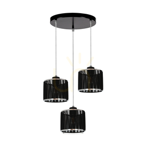 Anina Pendelleuchte, 3xE14, Max. 25 W, schwarzes Metall/transparentes PVC/schwarz-verchromter Lampenschirm, Ø 35 cm small 0