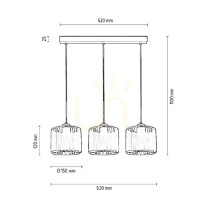 Anina Pendelleuchte, 3xE14, Max. 25 W, schwarzes Metall/transparentes PVC/schwarz-verchromter Lampenschirm, 53 cm small 2