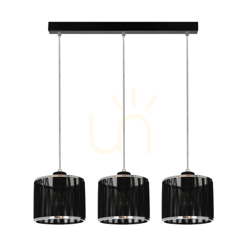 Prüfen Anina Pendelleuchte, 3xE14, Max. 25 W, schwarzes Metall/transparentes PVC/schwarz-verchromter Lampenschirm, 53 cm