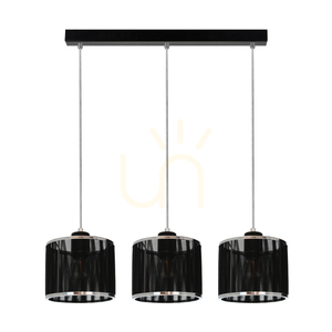 Anina Pendelleuchte, 3xE14, Max. 25 W, schwarzes Metall/transparentes PVC/schwarz-verchromter Lampenschirm, 53 cm small 0