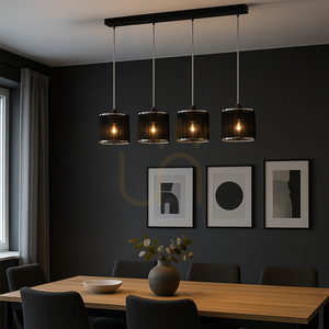 Anina Pendelleuchte 4xE14 Max. 25 W, schwarzes Metall/transparentes PVC/schwarz-verchromter Lampenschirm, 80 cm small 1