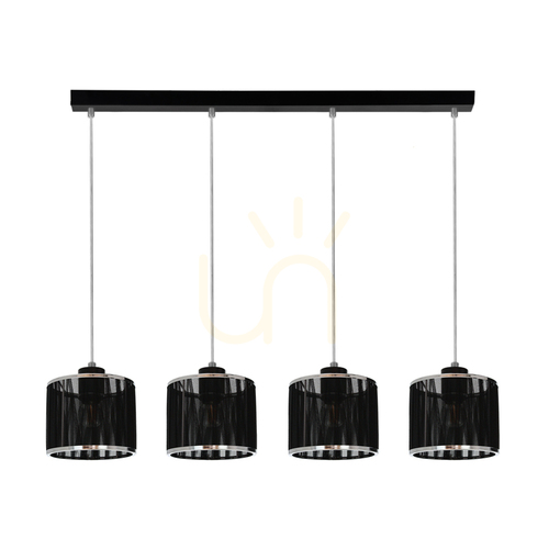 Prüfen Anina Pendelleuchte 4xE14 Max. 25 W, schwarzes Metall/transparentes PVC/schwarz-verchromter Lampenschirm, 80 cm