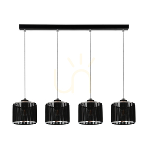 Anina Pendelleuchte 4xE14 Max. 25 W, schwarzes Metall/transparentes PVC/schwarz-verchromter Lampenschirm, 80 cm small 0