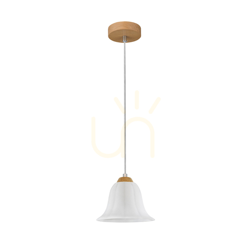 Prüfen Anna Pendelleuchte, 1xE27, Max. 60 W, geölte Eiche / transparentes PVC-Kabel / weißer Glasschirm, Ø 17,5 cm