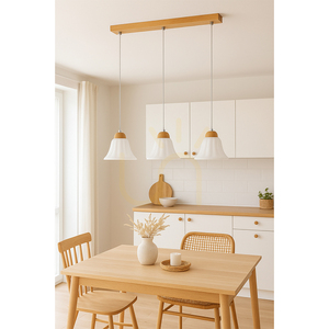 Anna Pendelleuchte 3xE27 Max. 60 W, geölte Eiche / transparentes PVC-Kabel / weißer Glasschirm, 53 cm small 1