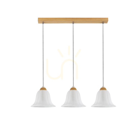 Prüfen Anna Pendelleuchte 3xE27 Max. 60 W, geölte Eiche / transparentes PVC-Kabel / weißer Glasschirm, 53 cm