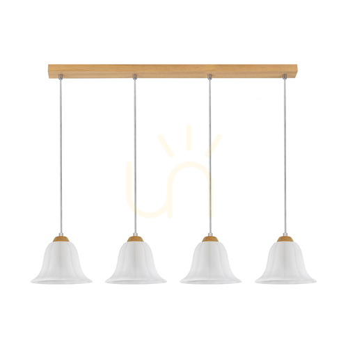 Prüfen Anna Pendelleuchte 4xE27 Max. 60 W, geölte Eiche / transparentes PVC-Kabel / weißer Glasschirm, 80 cm