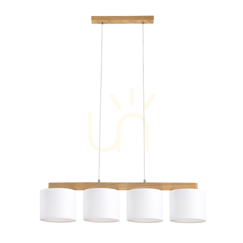Prüfen Aprillia Pendelleuchte 4xE27 Max. 25 W, geölte Eiche / transparentes PVC-Kabel / weißer Lampenschirm, 86 cm