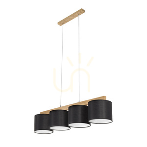 Aprillia Pendelleuchte 4xE27 Max. 25 W, geölte Eiche/transparentes PVC-Kabel/schwarzer Lampenschirm, 86 cm small 1