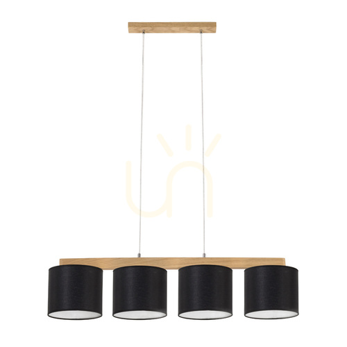 Prüfen Aprillia Pendelleuchte 4xE27 Max. 25 W, geölte Eiche/transparentes PVC-Kabel/schwarzer Lampenschirm, 86 cm