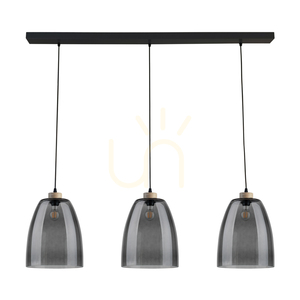 Asmara Pendelleuchte, 3xE27, Max. 60 W, geölte Eiche/schwarzes Metall/schwarzes PVC-Kabel/Lampenschirm aus Rauchglas, 125 cm small 0