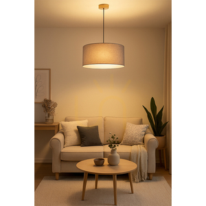 Asseto Pendelleuchte, 1xE27, Max. 60 W, geölte Eiche/Anthrazit, geflochtenes Kabel/Grau, Lampenschirm Ø 50 cm small 1