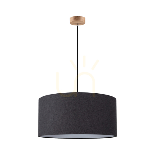 Prüfen Asseto Pendelleuchte, 1xE27, Max. 60 W, geölte Eiche/schwarzes Flechtkabel/schwarzer Lampenschirm, Ø 50 cm