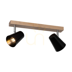 Astrid Deckenleuchte, 2xE14, Max. 40 W, Birke/Chrom-Metall/schwarzer Metallschirm, 43 cm small 1