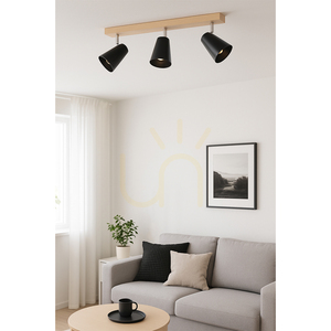 Astrid Deckenleuchte, 3xE14, Max. 40 W, Birke/Chrom-Metall/schwarzer Metallschirm, 57 cm small 2