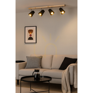 Astrid Deckenleuchte, 4xE14, Max. 40 W, Birke/Chrom-Metall/schwarzer Metallschirm, 81 cm small 2