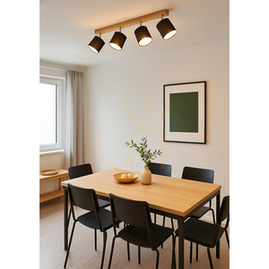 Atike Deckenleuchte, 4xE27, Max. 25 W, geölte Eiche/Chrommetall/Schwarz, 90 cm Lampenschirm small 2