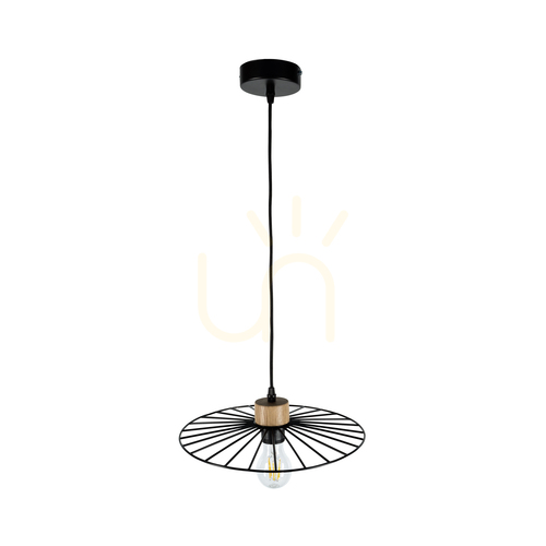 Prüfen Ballerina-Pendelleuchte 1xE27 Max. 60 W, geölte Eiche/schwarzes Metall/schwarzes PVC-Kabel, Ø 35 cm