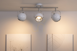 Kugelförmige Deckenleuchte, inklusive 3 GU10-LEDs, max.. 6 W, Weiß/Chrom-Metall, 52,5 cm small 3