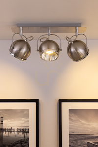 Kugelförmige Deckenleuchte, inklusive 3 GU10-LEDs, max.. 6 W, Satin-Metall, 42 cm small 3
