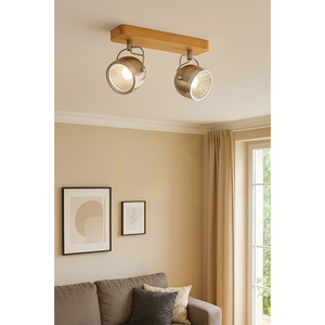 Deckenleuchte „Ball Wood“, inklusive 2 GU10-LED-Lampen (max.. 6 W), geölte Eiche/satiniertes Metall, 32 cm small 1