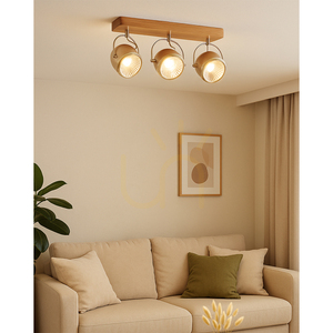 Deckenleuchte „Ball Wood“, inklusive 3 GU10-LED-Lampen (max.. 6 W), geölte Eiche/satiniertes Metall, 44 cm small 1