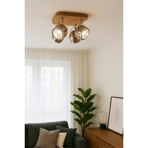 Deckenleuchte „Ball Wood“, inklusive 4 GU10-LEDs (max.. 6 W), geölte Eiche/satiniertes Metall, 29 cm small 1