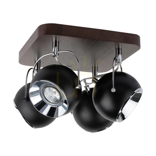 Prüfen Deckenleuchte „Ball Wood“, inklusive 4 GU10-LEDs (max.. 5 W), Buchen- und Nussbaumholz / schwarzes Metall, 26 cm