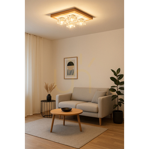 Berko Deckenleuchte, inklusive 4xG4, Max. 2,5 W, geölte Eiche/weißes Metall/klarer Glasschirm, 32 cm small 1