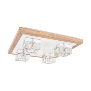 Berko Deckenleuchte, inklusive 4xG4, Max. 2,5 W, geölte Eiche/weißes Metall/klarer Glasschirm, 32 cm small 0